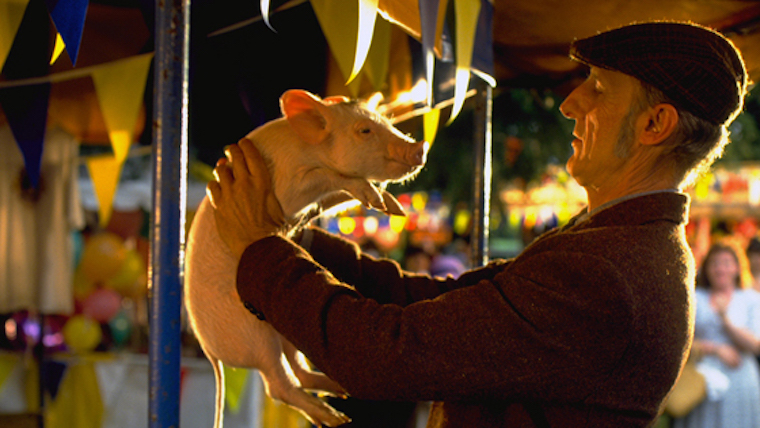 El actor James Cromwell rescata a un cerdo que cayó del camión que lo conducía al matadero