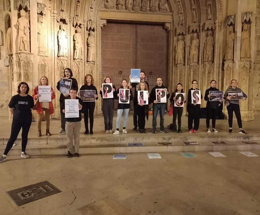 Performance en Valencia contra la granja de pulpos